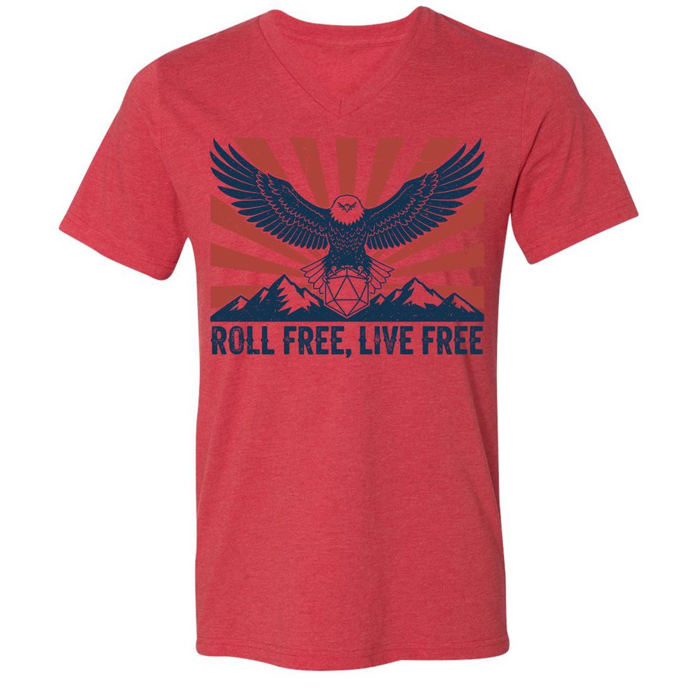 Roll Free, Live Free Unisex V-Neck T-Shirt - Heather Red - 5