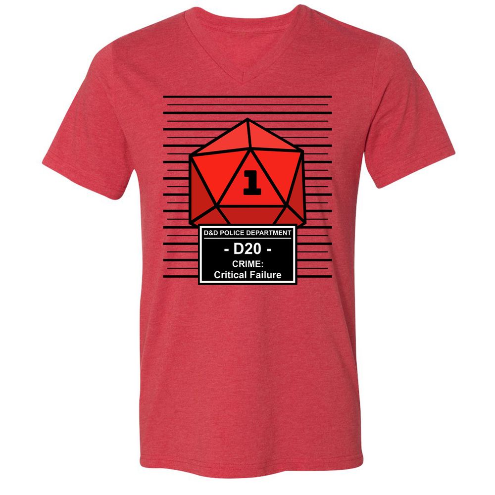 D20 Arrested For Critical Failure Unisex V-Neck T-Shirt - Heather Red - 5