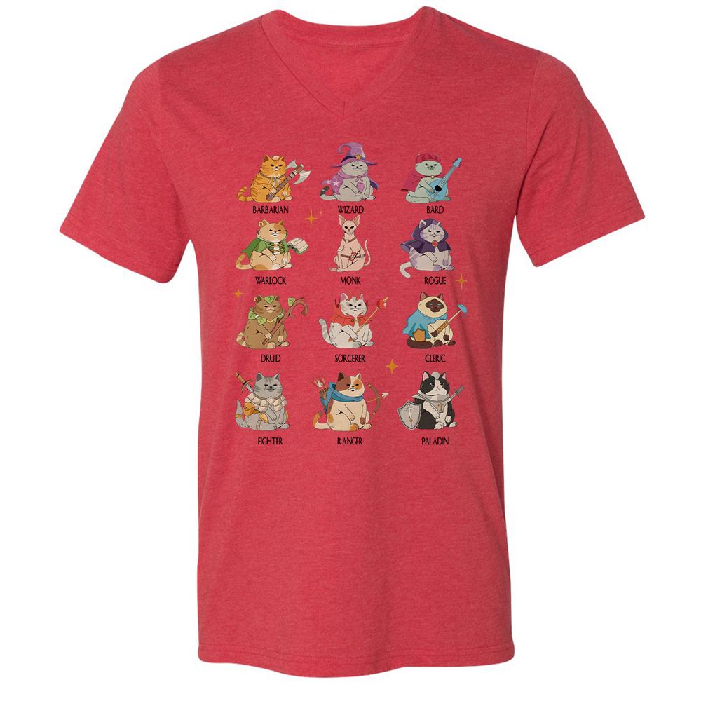 Dungeons And Cats Unisex V-Neck T-Shirt - Heather Red - 5