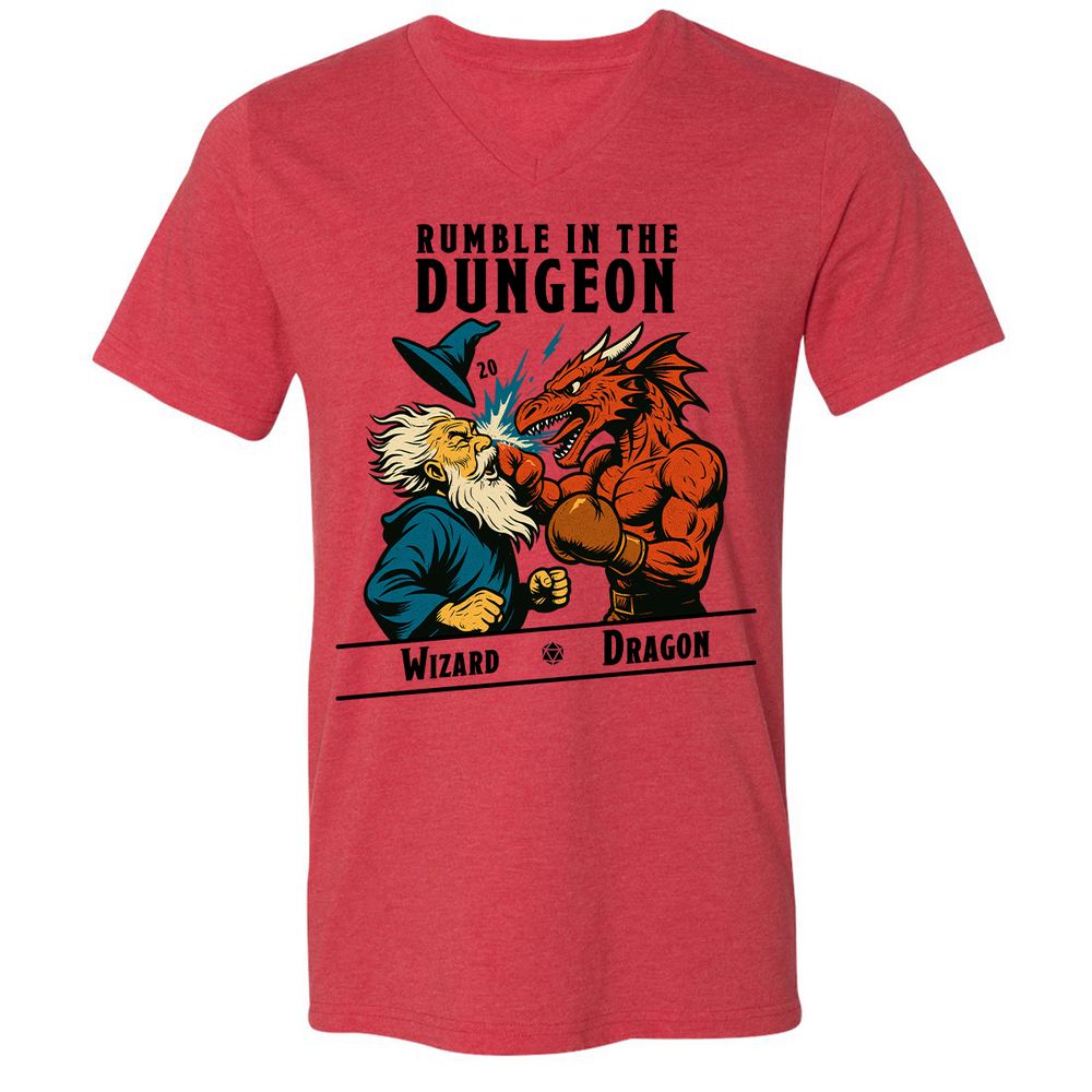 Rumble in the Dungeon Unisex V-Neck T-Shirt - Heather Red - 5