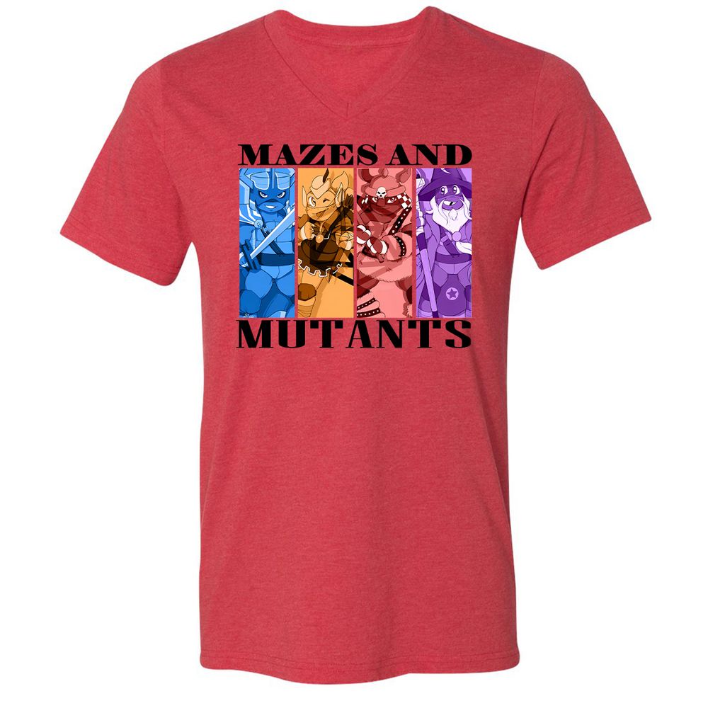 Mazes & Mutants Unisex V-Neck T-Shirt - Heather Red - 5