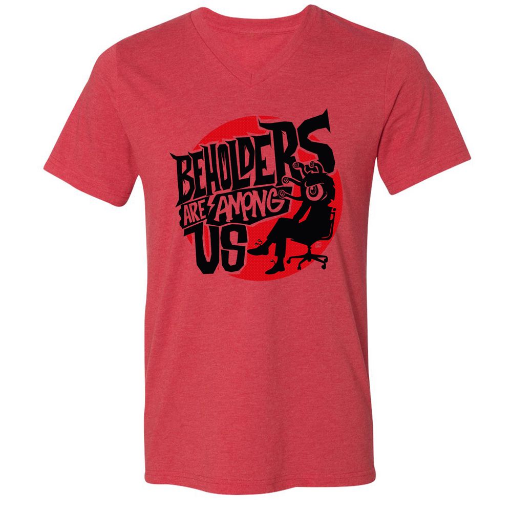 Beholders Are Among Us Unisex V-Neck T-Shirt - Heather Red - 5