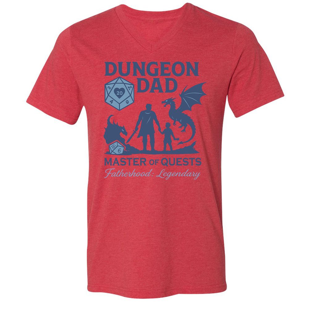 Dungeon Dad Master Of Quests Unisex V-Neck T-Shirt - Heather Red - 5