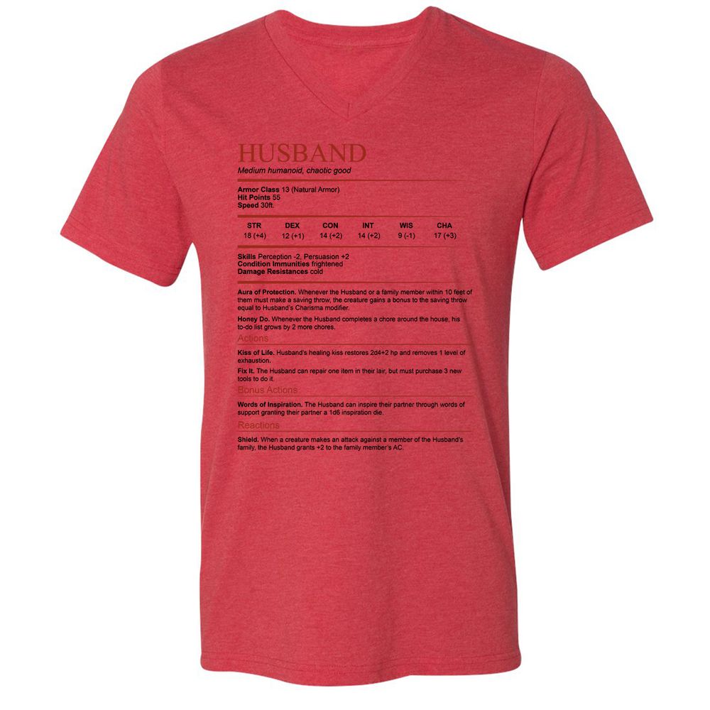 Husband White Unisex V-Neck T-Shirt - Heather Red - 5