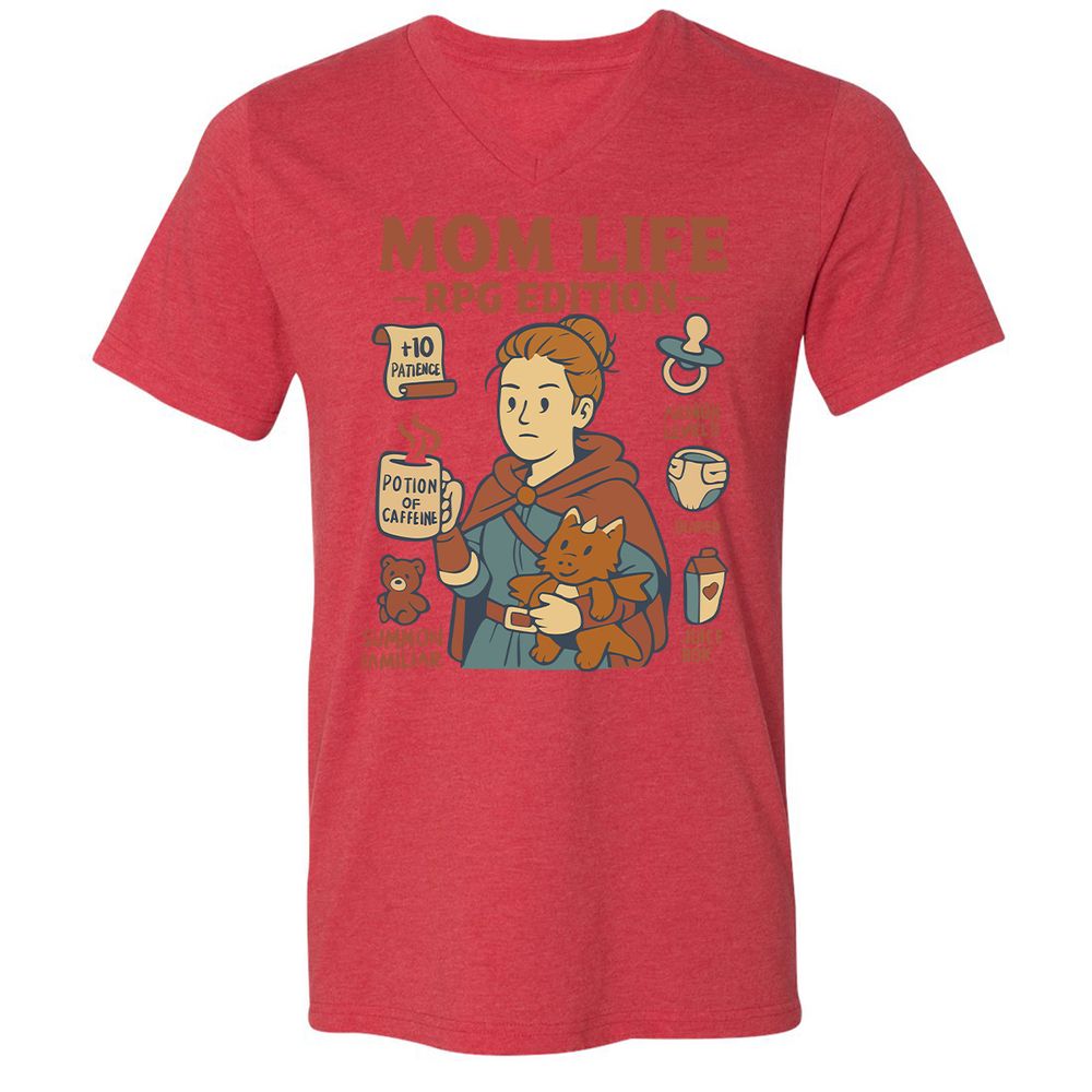 Mom Life RPG Edition Unisex V-Neck T-Shirt - Heather Red - 5