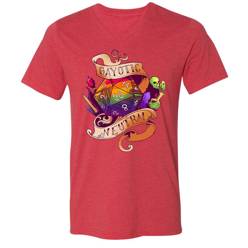 Gayotic Neutral Unisex V-Neck T-Shirt - Heather Red - 5