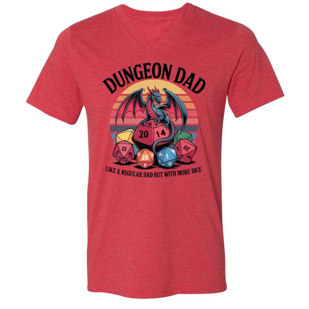 Dungeon Dad With More Dice Unisex V-Neck T-Shirt - Heather Red - 5