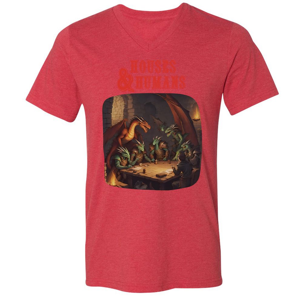 Houses And Humans Unisex V-Neck T-Shirt - Heather Red - 5