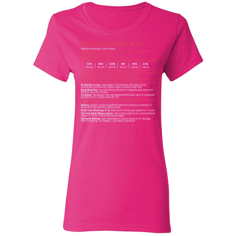 Pizza Delivery Man Stats Block Women's T-Shirt - Heliconia - 5