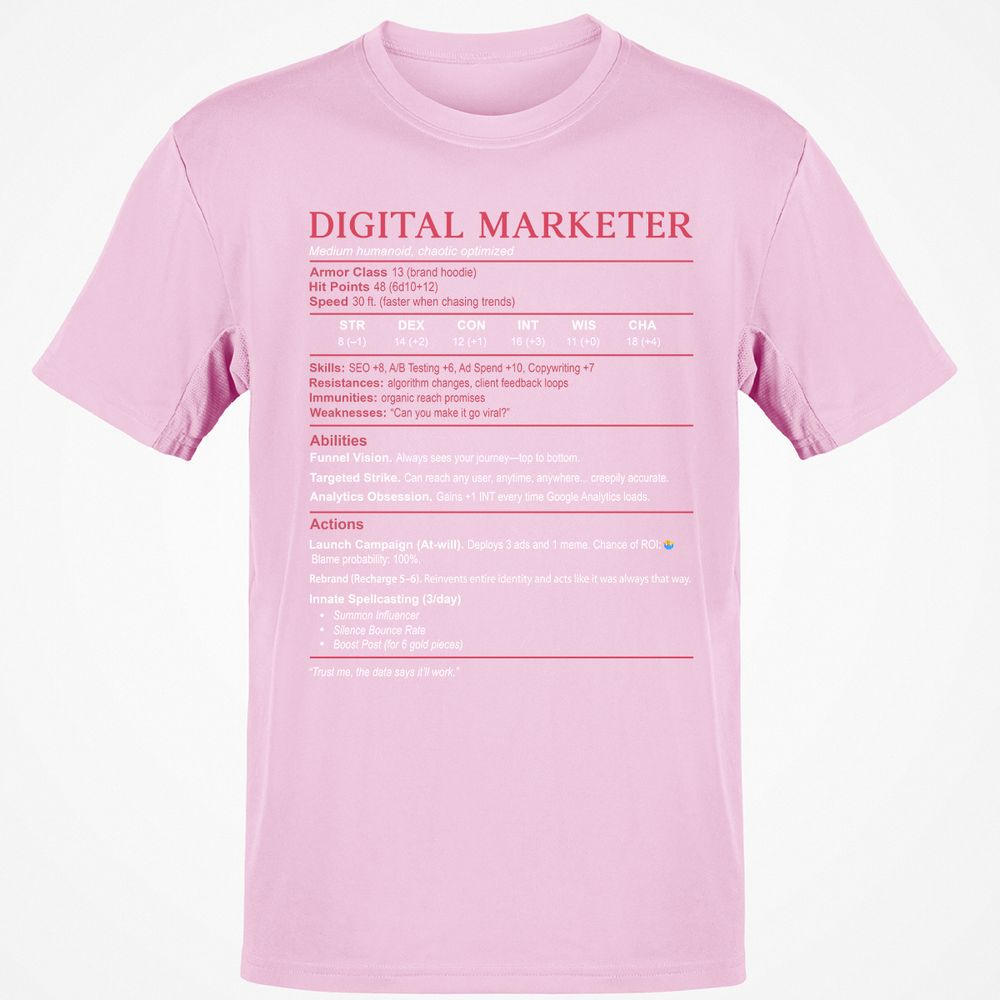 Digital Marketer Stats Classic Unisex T-Shirt - Light Pink - 5