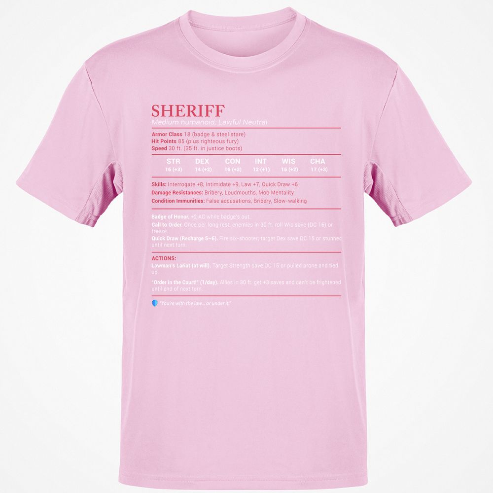 Sheriff Stats Classic Unisex T-Shirt - Light Pink - 5