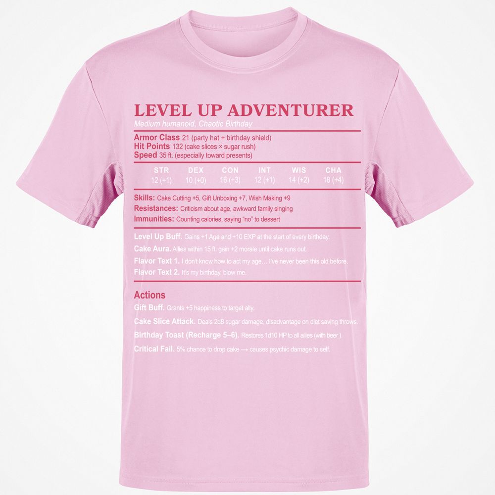Level Up Adventurer Classic Unisex T-Shirt - Light Pink - 5