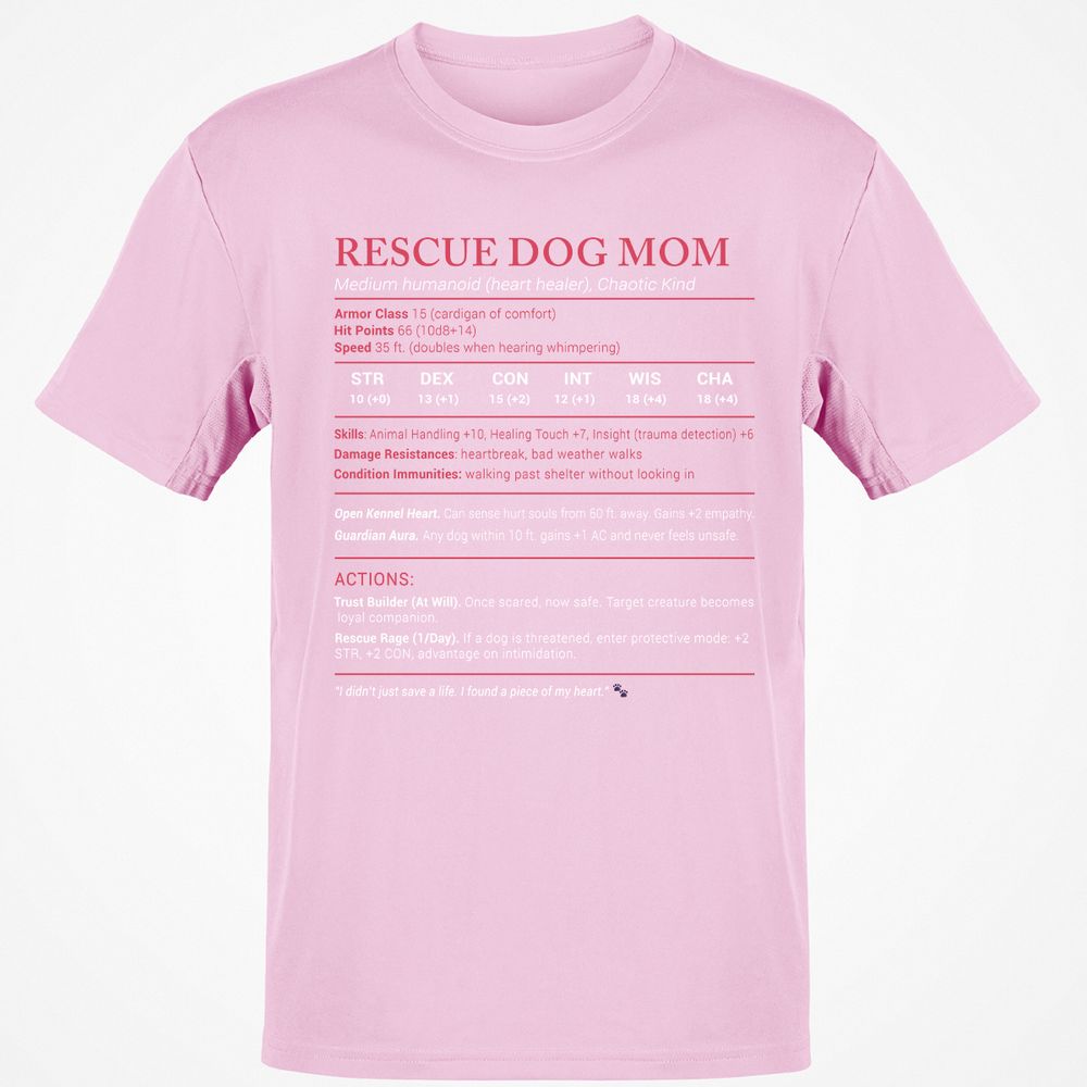 Rescue Dog Mom Stats Classic Unisex T-Shirt - Light Pink - 5