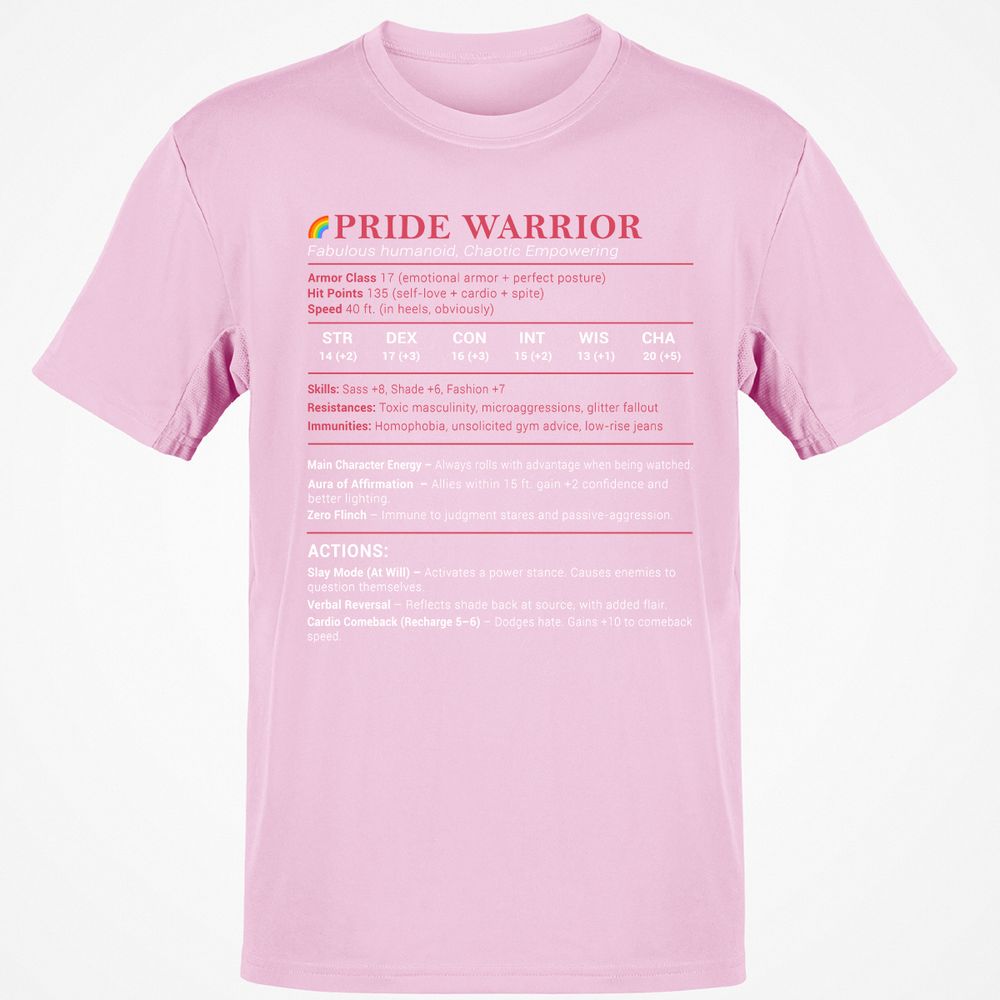 Pride Warrior Stats Classic Unisex T-Shirt - Light Pink - 5