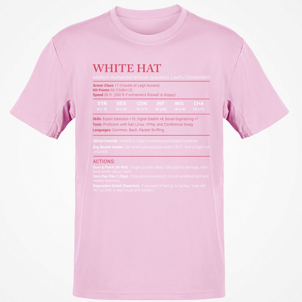 White Hat Stats Classic Unisex T-Shirt - Light Pink - 5