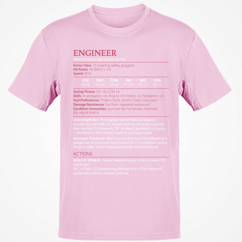 Engineer Stats Classic Unisex T-Shirt - Light Pink - 5