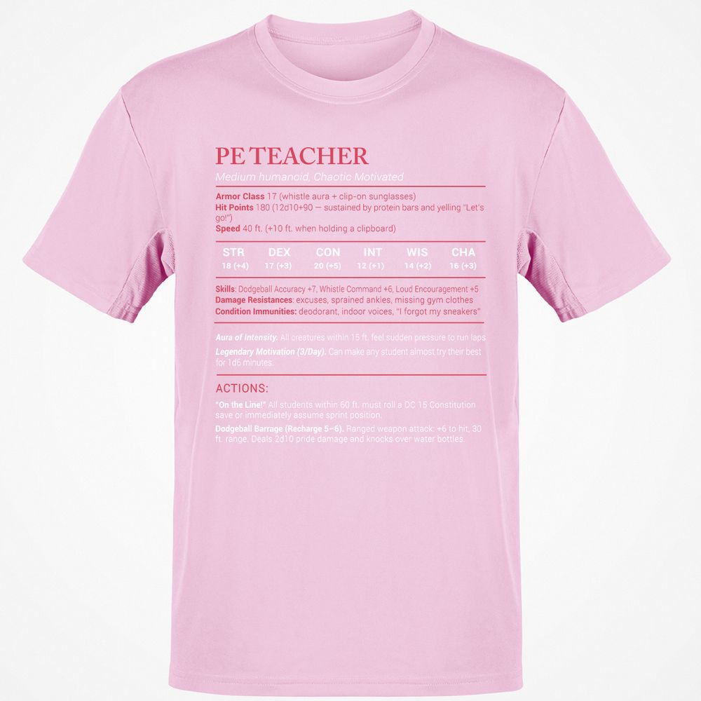 PE Teacher Stats Classic Unisex T-Shirt - Light Pink - 5