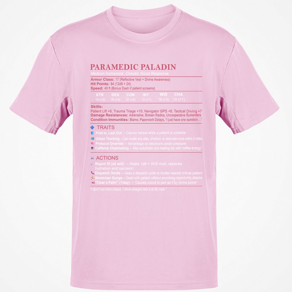 Paramedic Stats Classic Unisex T-Shirt - Light Pink - 5