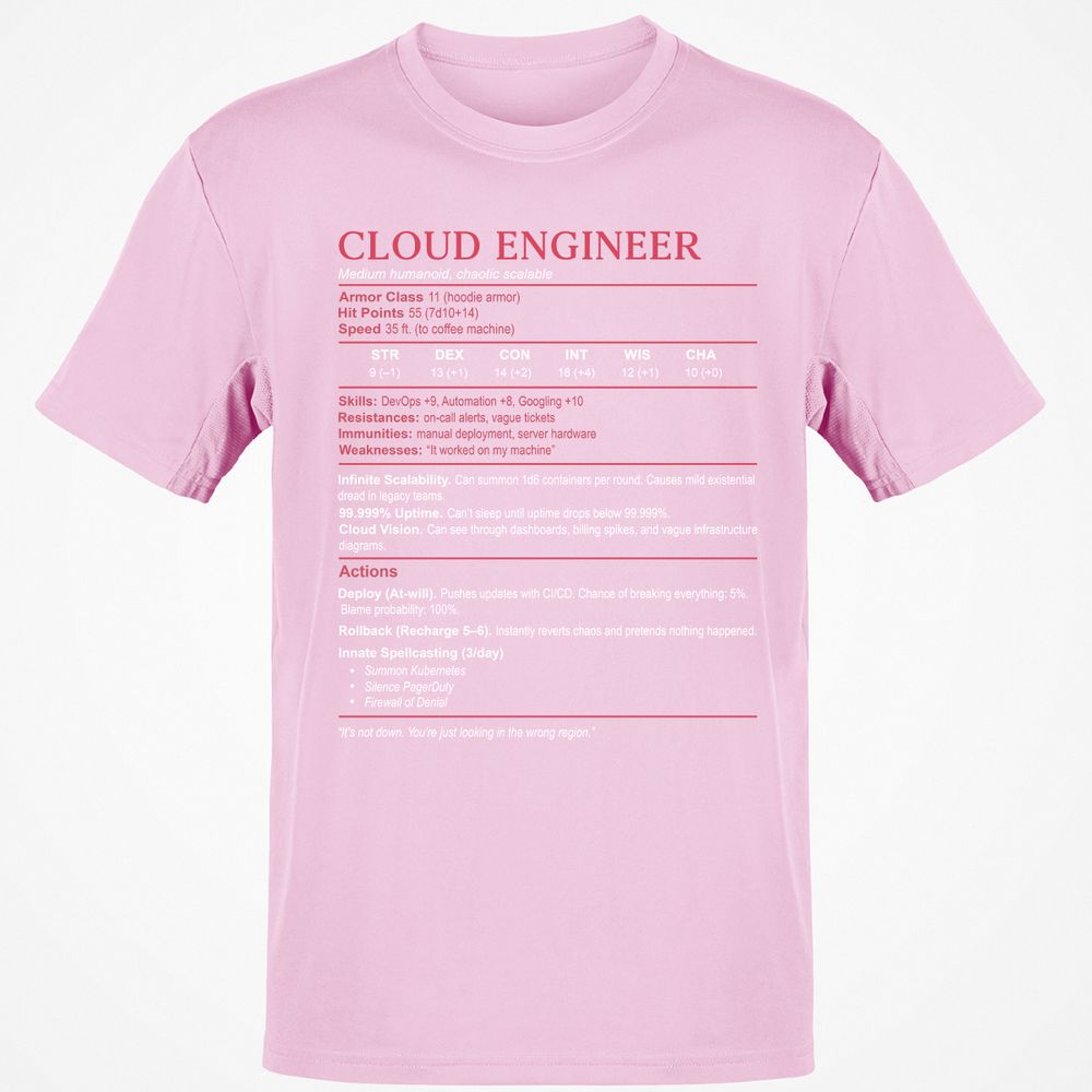 Cloud Engineer Stats Classic Unisex T-Shirt - Light Pink - 5