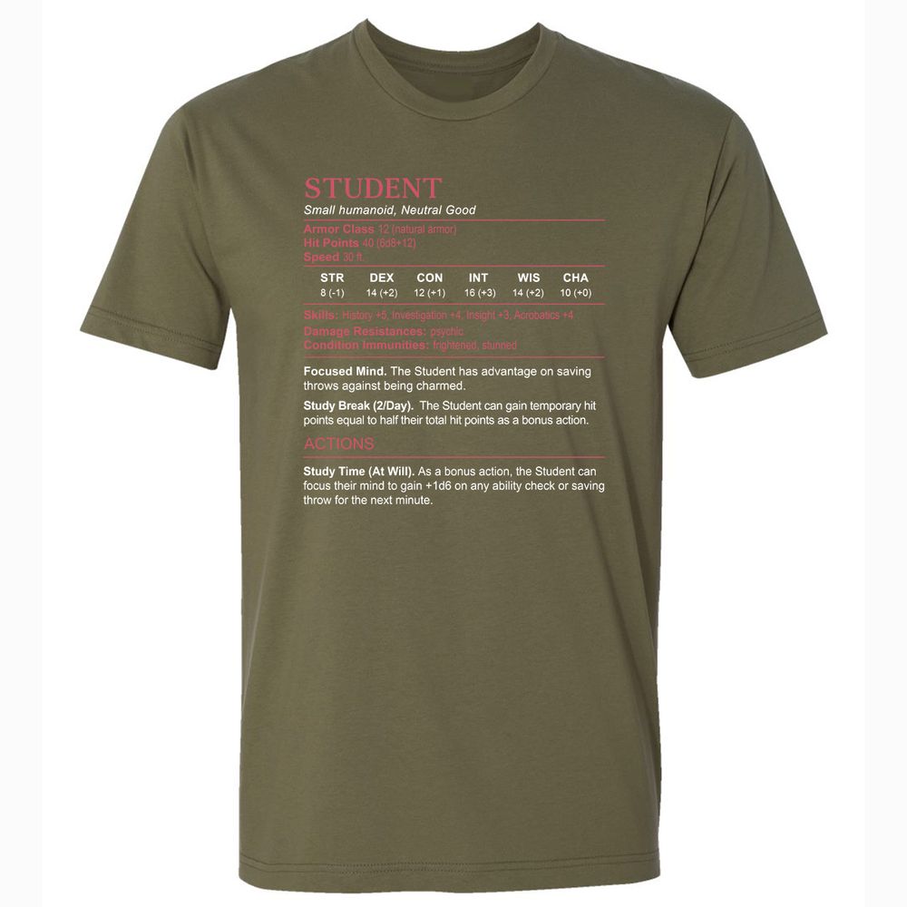 Student Stats Premium Unisex T-Shirt - Military Green - 5