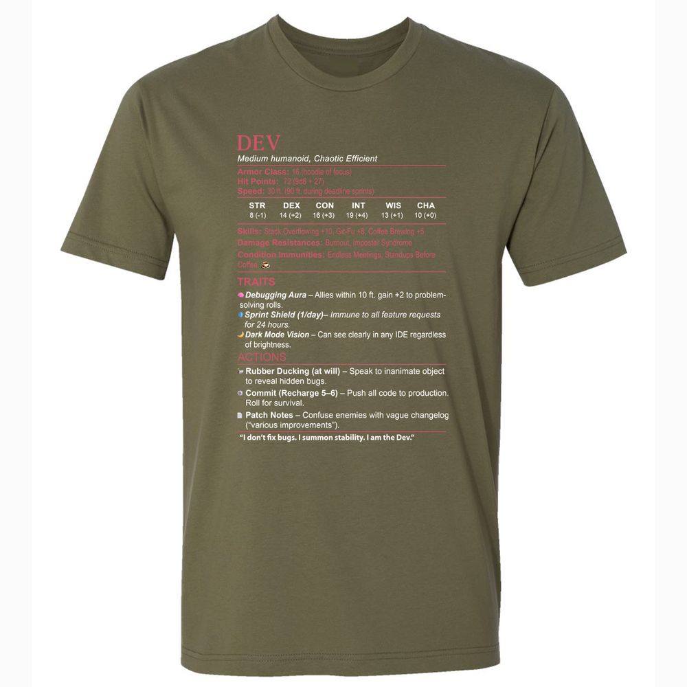 DEV Stats Premium Unisex T-Shirt - Military Green - 5