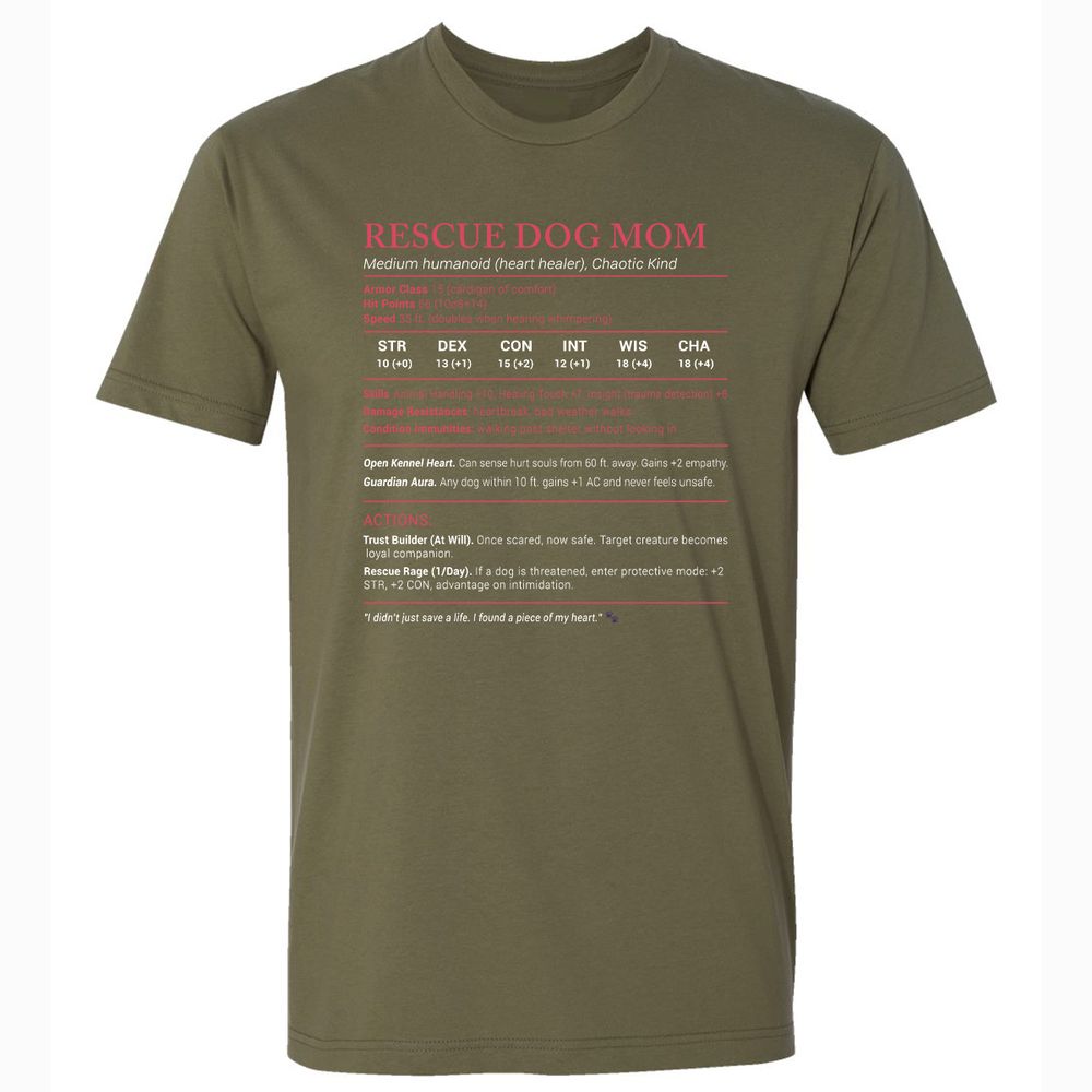 Rescue Dog Mom Stats Premium Unisex T-Shirt - Military Green - 5