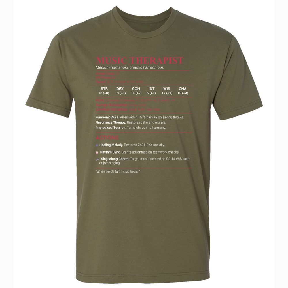 Music Therapist Premium Unisex T-Shirt - Military Green - 5