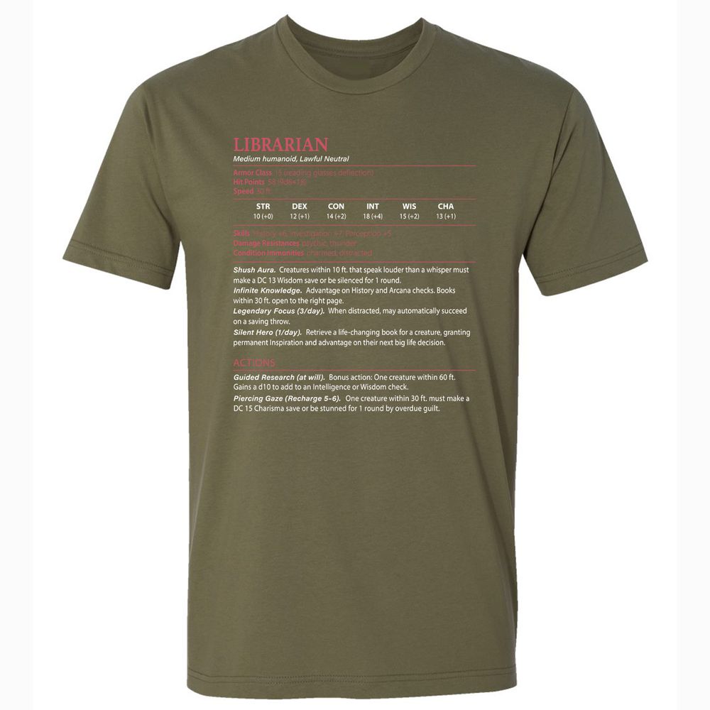 Librarian Stats Premium Unisex T-Shirt - Military Green - 5