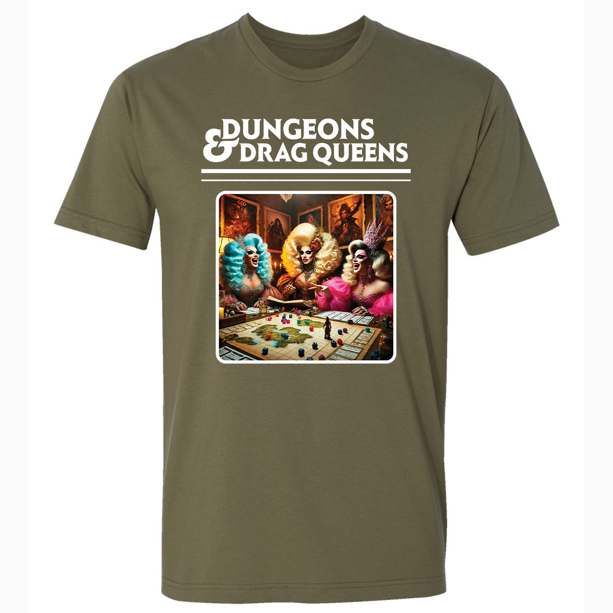 Dungeons & Drag Queens Premium Unisex T-Shirt - Military Green - 5