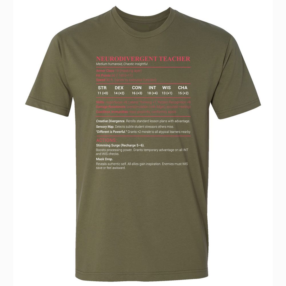 Neurodivergent Teacher Stats Premium Unisex T-Shirt - Military Green - 5