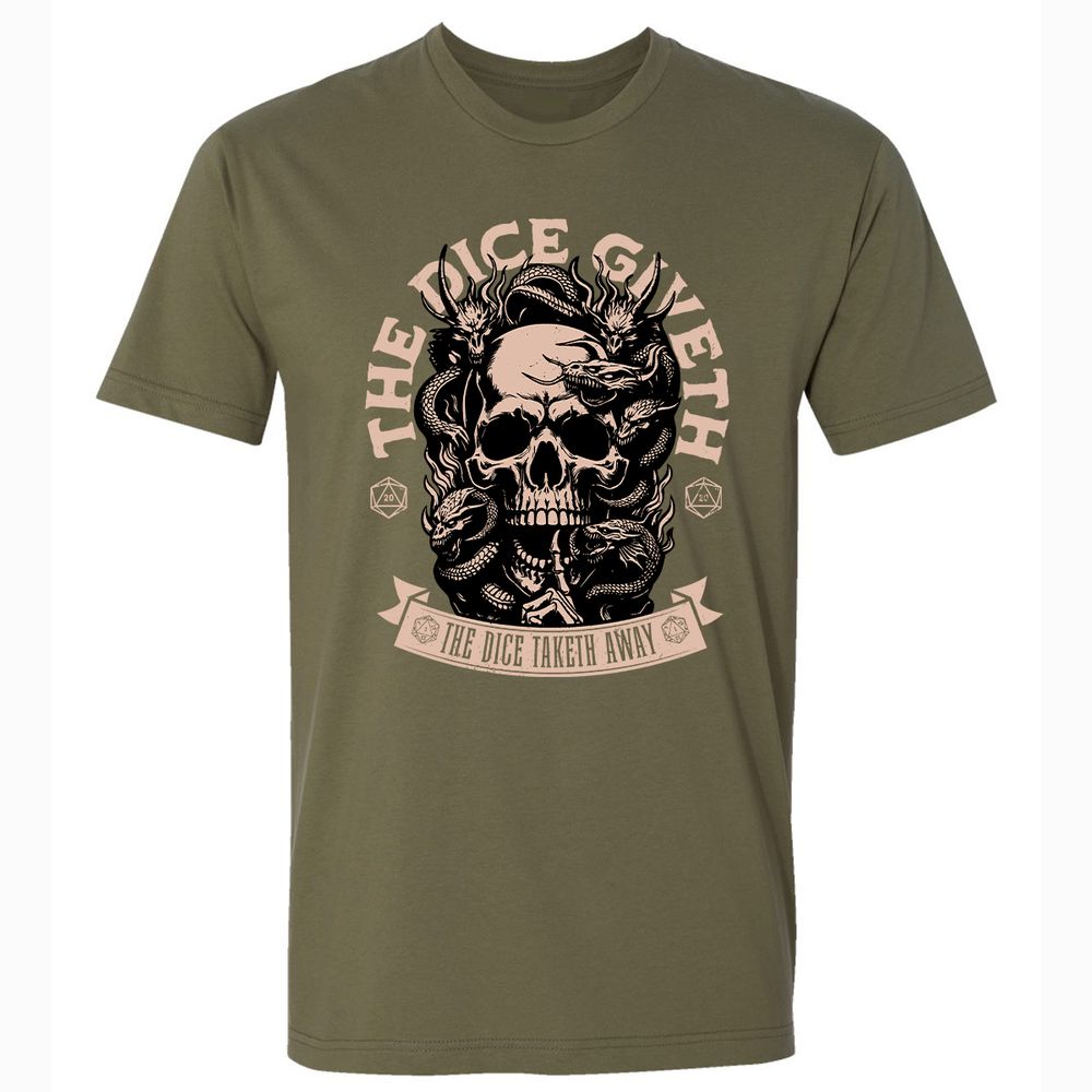 The Dice Giveth The Dice Taketh Away Premium Unisex T-Shirt - Military Green - 5