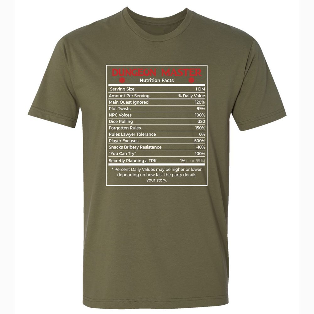 Dungeon Master Nutrition Facts Premium Unisex T-Shirt - Military Green - 5