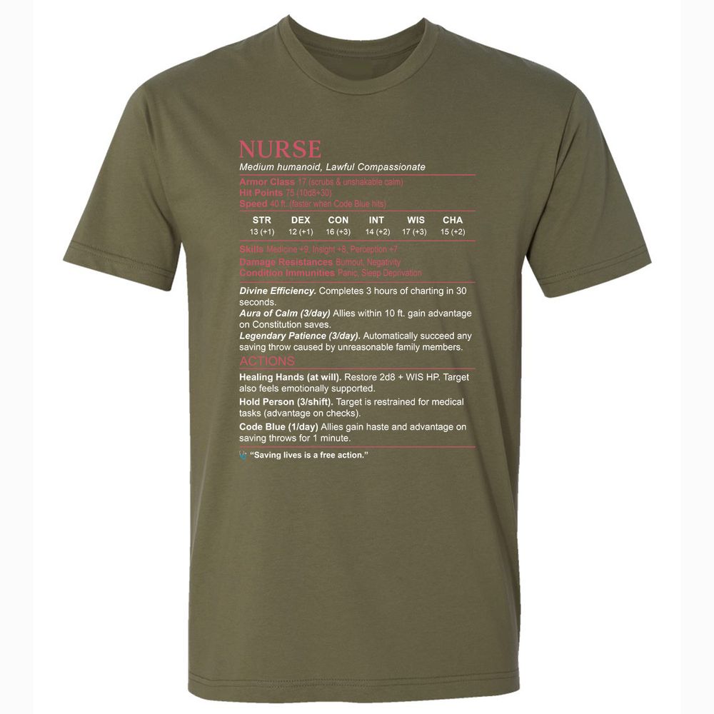 Nurse Stats 3 Premium Unisex T-Shirt - Military Green - 5