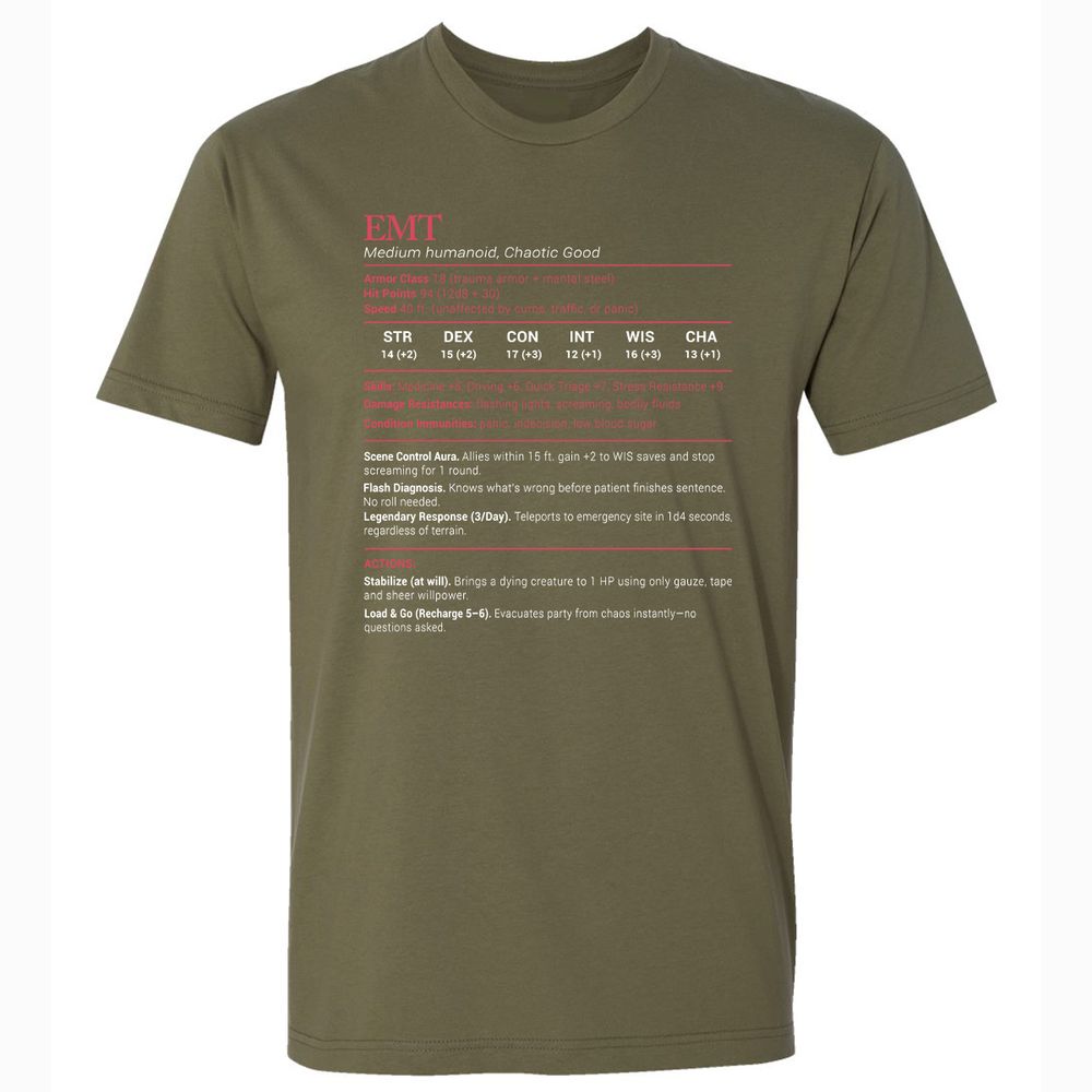EMT Stats Premium Unisex T-Shirt - Military Green - 5