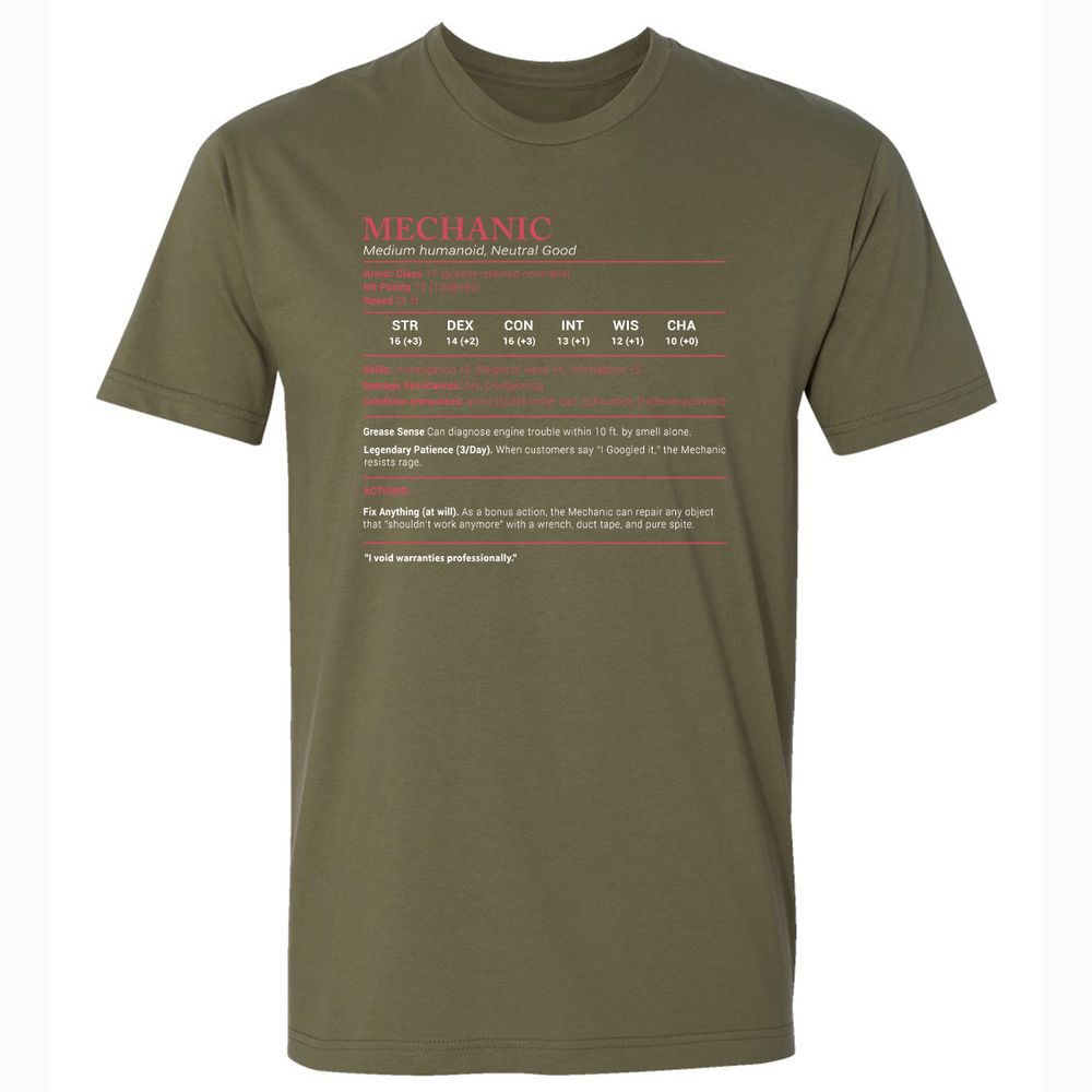 Mechanic Stats Premium Unisex T-Shirt - Military Green - 5