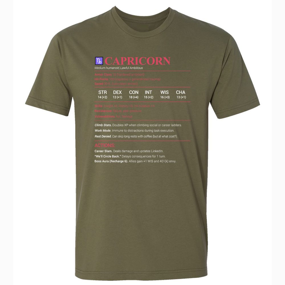 Capricorn Stats Premium Unisex T-Shirt - Military Green - 5