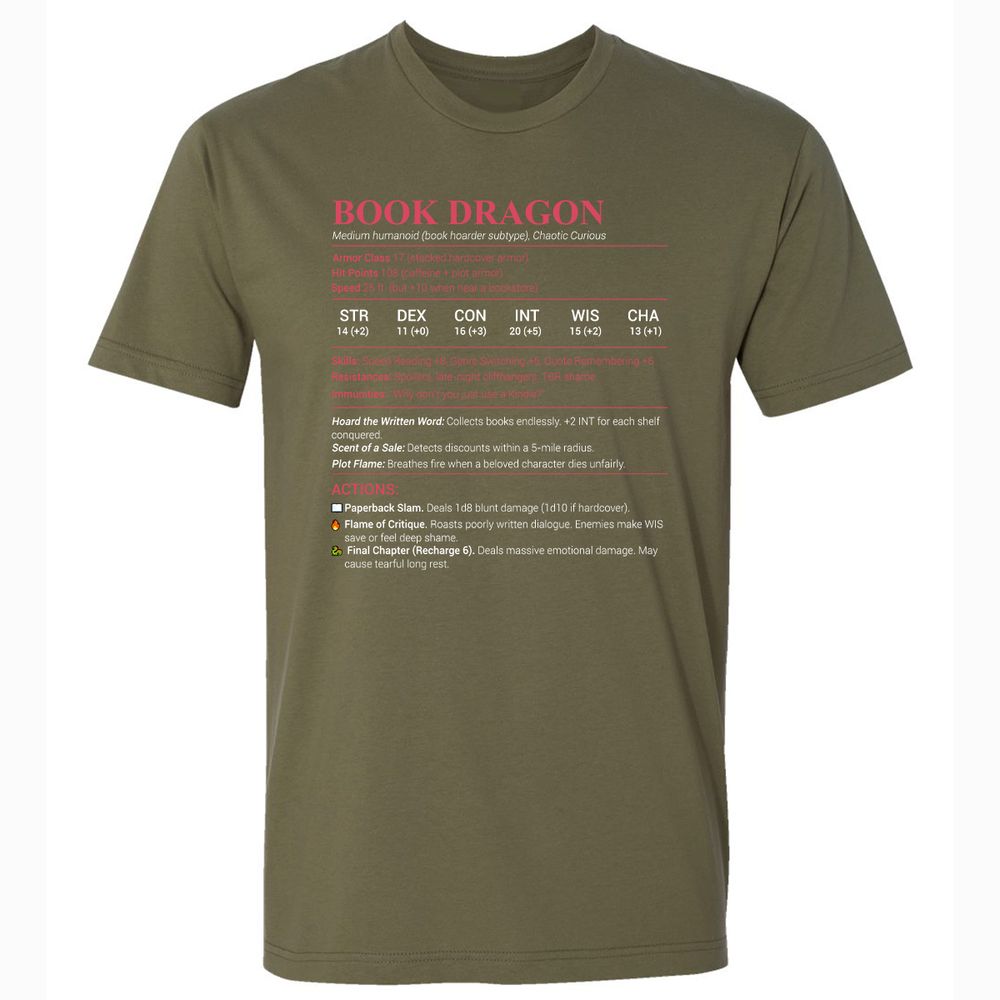Book Dragon Stats Premium Unisex T-Shirt - Military Green - 5