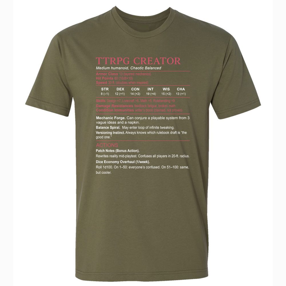 TTRPG Creator Stats Premium Unisex T-Shirt - Military Green - 5