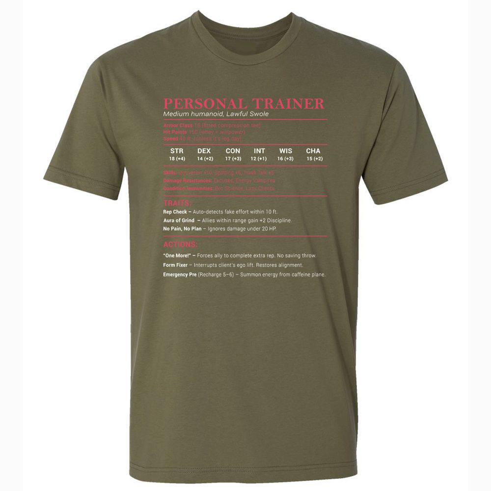 Personal Trainer PT Stats Premium Unisex T-Shirt - Military Green - 5