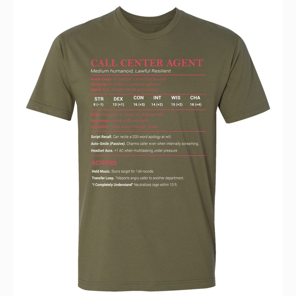 Call Center Agent Stats Premium Unisex T-Shirt - Military Green - 5