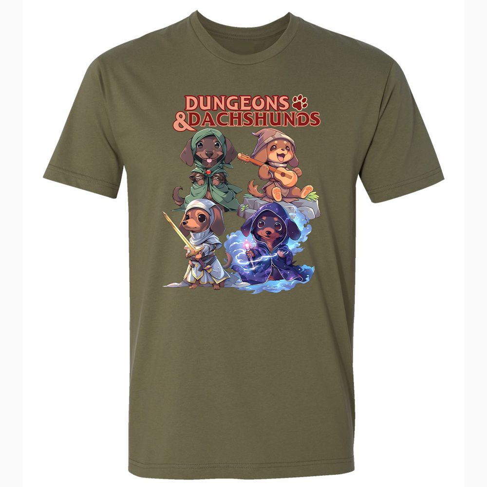 Dungeons & Dachshunds Premium Unisex T-Shirt - Military Green - 5
