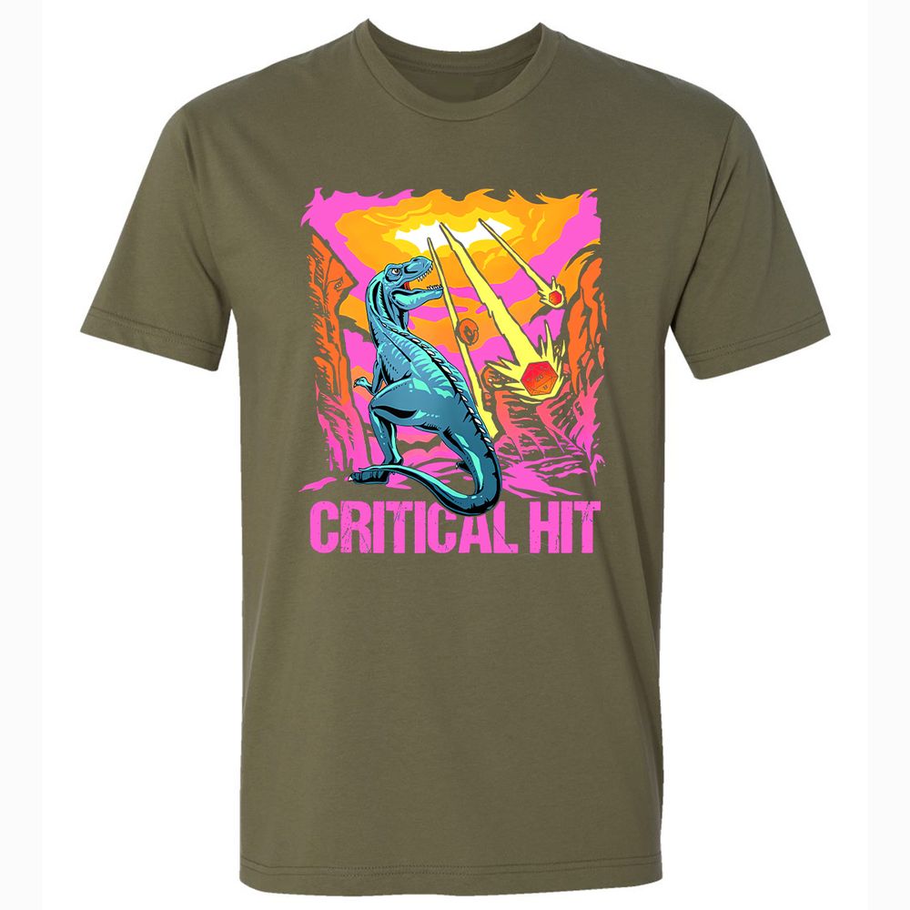 Dinosaur Critical Hit Premium Unisex T-Shirt - Military Green - 5