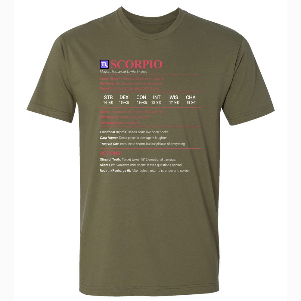 Scorpio Stats Premium Unisex T-Shirt - Military Green - 5