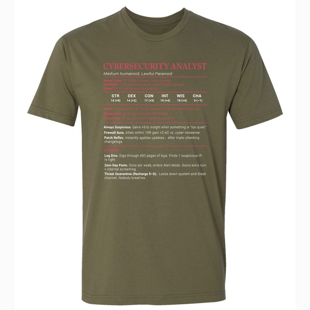 Cybersecurity Analyst Stats Premium Unisex T-Shirt - Military Green - 5