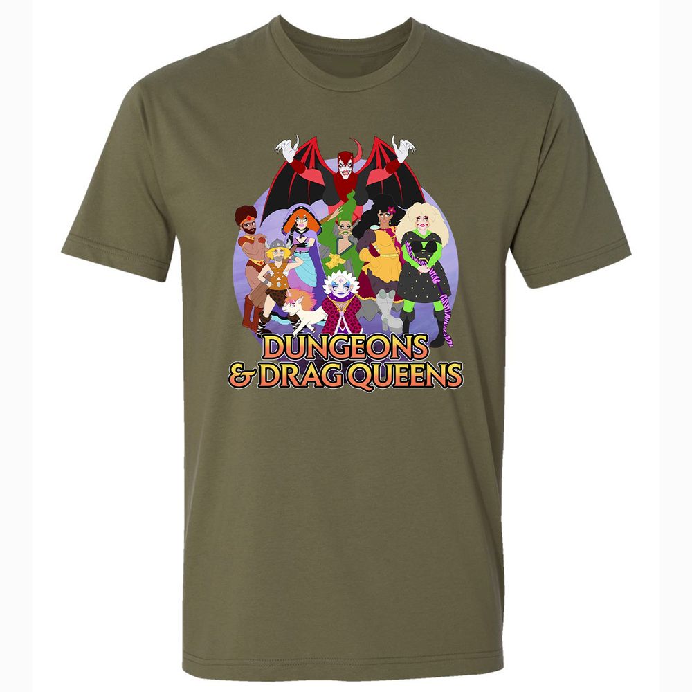 Dungeons n Drag Queens Cartoon Premium Unisex T-Shirt - Military Green - 5