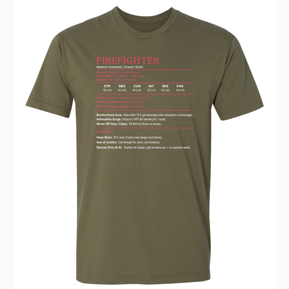 Firefighter Stats Premium Unisex T-Shirt - Military Green - 5