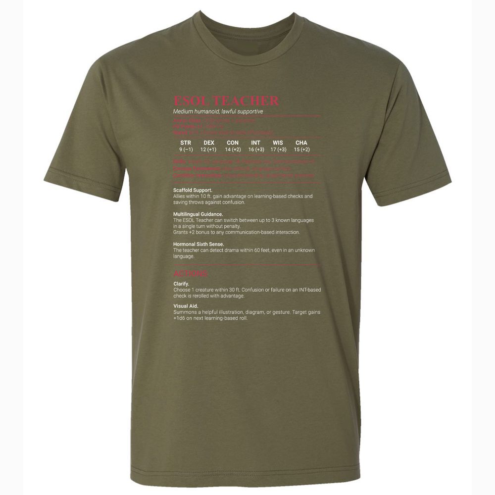 ESOL Teacher Premium Unisex T-Shirt - Military Green - 5