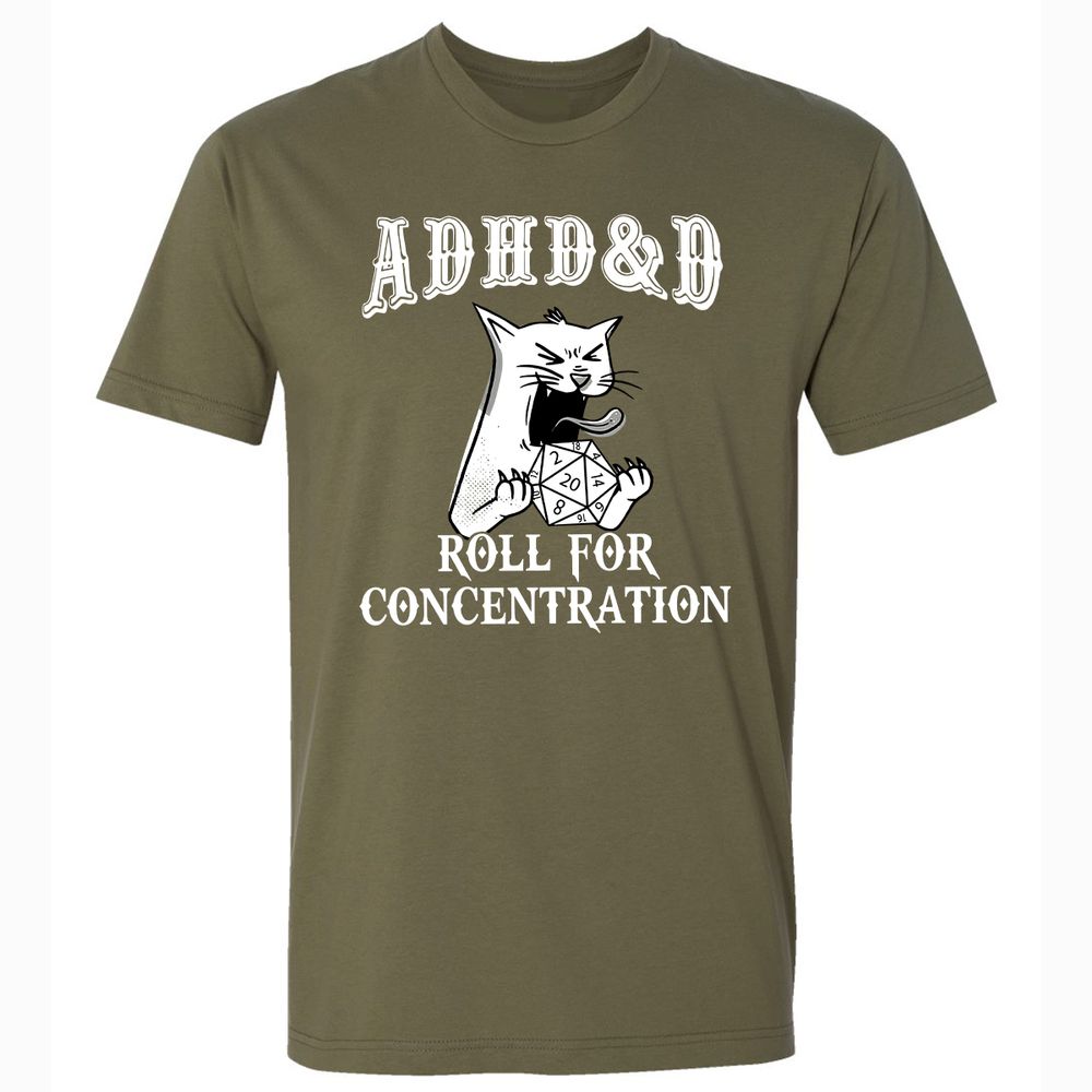 Cat ADHD&D Roll For Concentration Premium Unisex T-Shirt - Military Green - 5