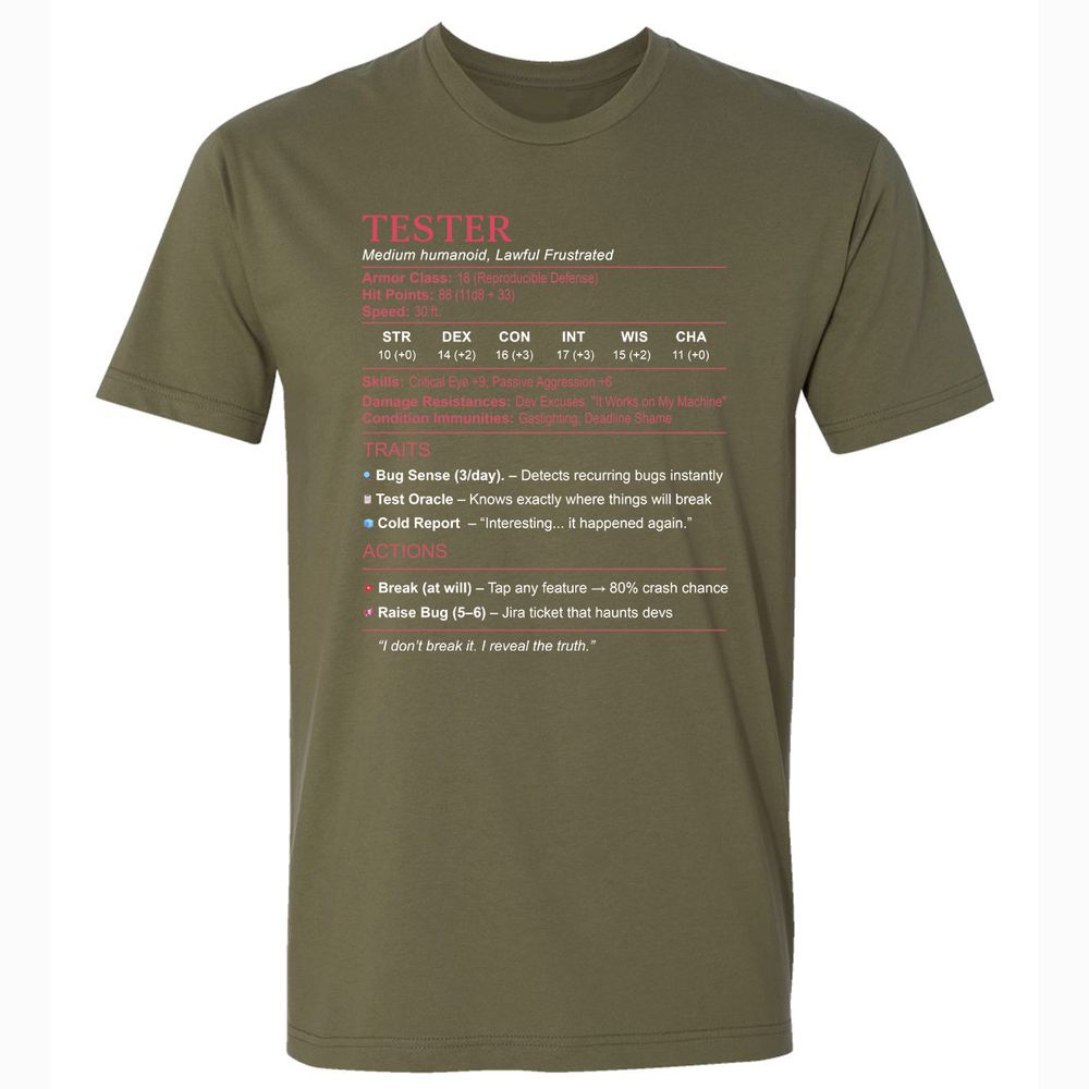 Tester Stats Premium Unisex T-Shirt - Military Green - 5