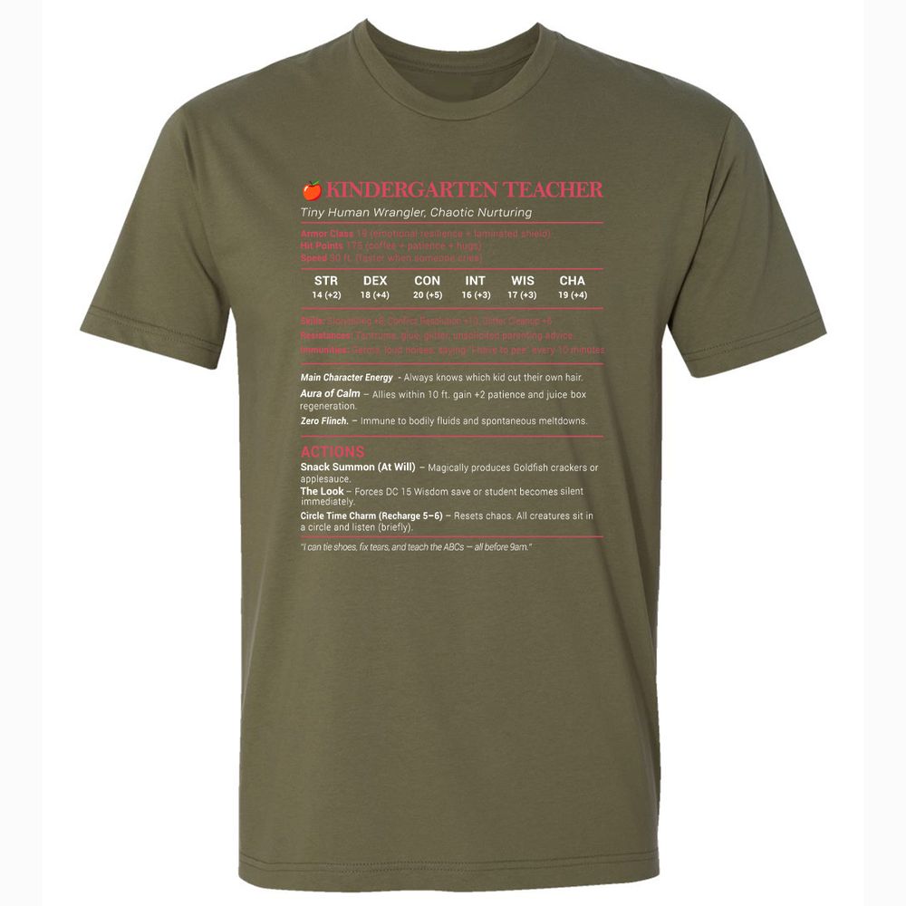Kindergarten Teacher Stats Premium Unisex T-Shirt - Military Green - 5